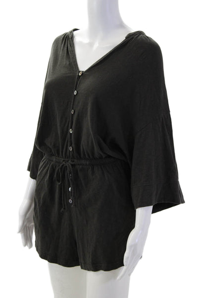 Z Supply Women Black V Neck Short Sleeve Cotton Jumpsuit Size S
