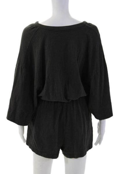 Z Supply Women Black V Neck Short Sleeve Cotton Jumpsuit Size S