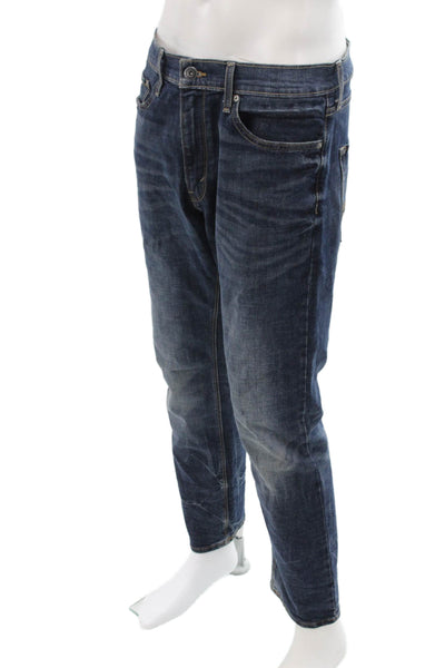 Levi's Mens Dark Blue Straight Jeans Cotton Elastane Button Fly Size 33
