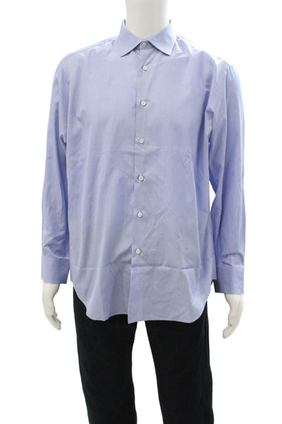 Barneys New York Mens Point Dress Shirt Light Blue 100% Cotton Collared Size 16