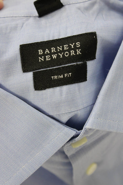 Barneys New York Mens Point Dress Shirt Light Blue 100% Cotton Collared Size 16