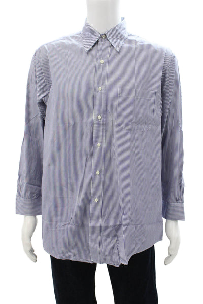 Brooks Brothers Mens Blue Striped Button-Down Dress Shirt Big Tall Size 16.5
