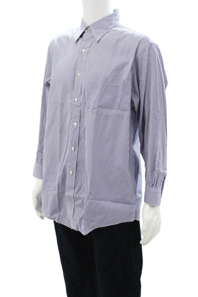 Brooks Brothers Mens Blue Striped Button-Down Dress Shirt Big Tall Size 16.5
