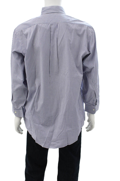Brooks Brothers Mens Blue Striped Button-Down Dress Shirt Big Tall Size 16.5