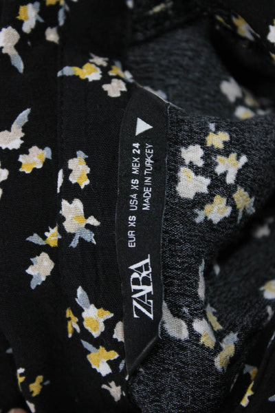 Zara Women Black Floral Shirt Dress Maxi 3/4 Sleeve Viscose Size XS