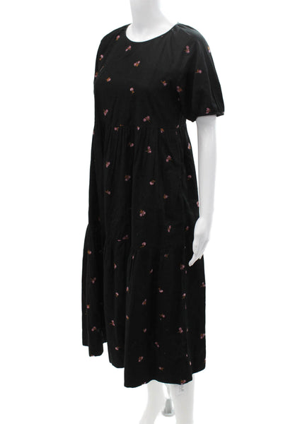Madewell Womens A-Line Maxi Dress Black Floral Cotton Short Sleeve Size XS