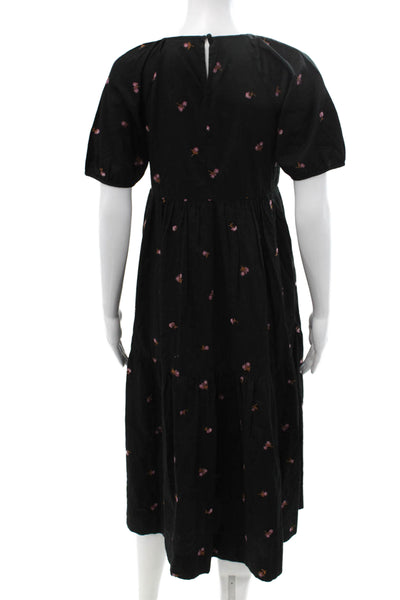 Madewell Womens A-Line Maxi Dress Black Floral Cotton Short Sleeve Size XS