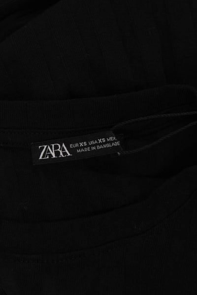 Zara Womens Black T-Shirt Dress Cotton Elastane Crew Neck Short Sleeve Size XS