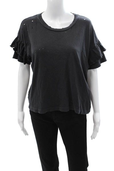 Current/Elliott Women Black Cotton Crew Neck Short Sleeve T-Shirt Size 0