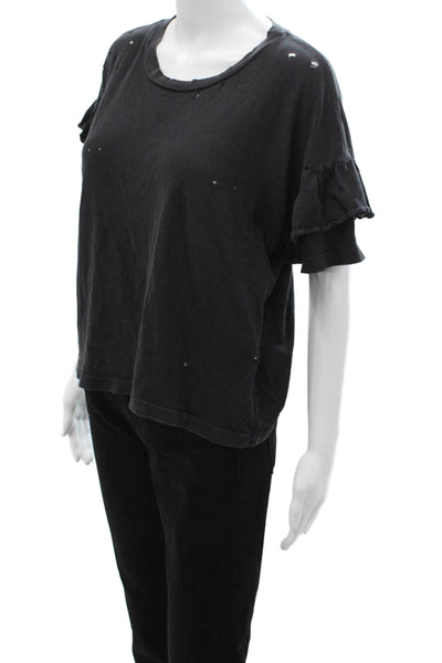Current/Elliott Women Black Cotton Crew Neck Short Sleeve T-Shirt Size 0