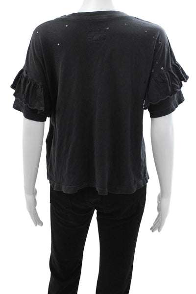 Current/Elliott Women Black Cotton Crew Neck Short Sleeve T-Shirt Size 0
