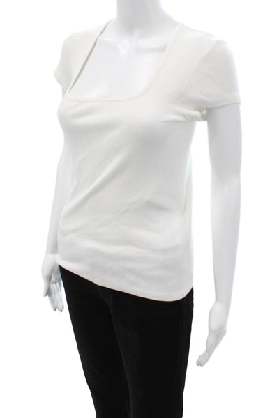 Michael Stars Women White Square Neck Short Sleeve Basic T-Shirt Size M