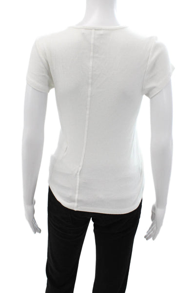 Michael Stars Women White Square Neck Short Sleeve Basic T-Shirt Size M