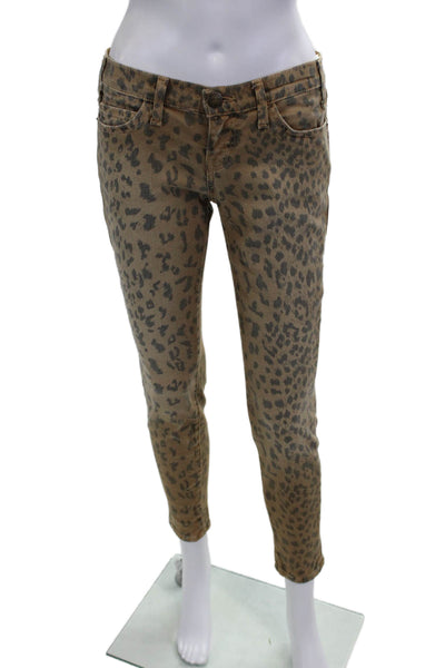 Current/Elliott Women Cropped Skinny Brown Animal Jeans Low Rise Size 26