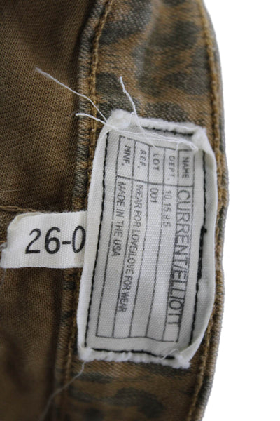 Current/Elliott Women Cropped Skinny Brown Animal Jeans Low Rise Size 26