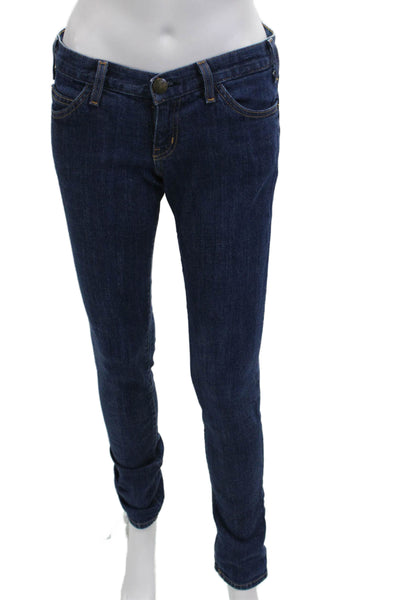Current/Elliott Women Skinny Jeans Dark Blue Low Rise Button Inseam 32 Size 26