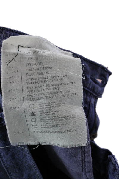 Current/Elliott Womens Ankle Skinny Jeans Dark Blue Snake Button Fly Size 26