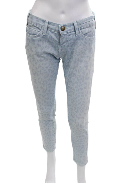 Current/Elliott Women Cropped Skinny Jeans Light Blue Animal Print Size 26
