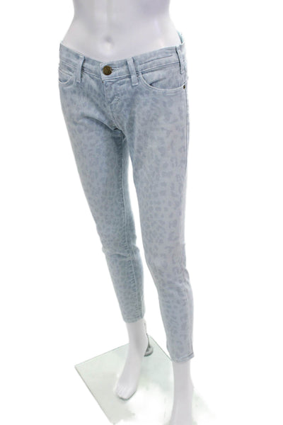 Current/Elliott Women Cropped Skinny Jeans Light Blue Animal Print Size 26
