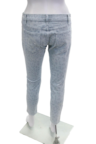 Current/Elliott Women Cropped Skinny Jeans Light Blue Animal Print Size 26