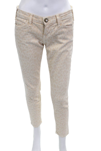 Current/Elliott Women Beige Animal Print Cropped Ankle Pants Low Rise Size 26