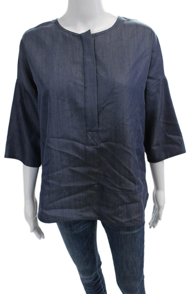 Vince Women Basic Tunic Blouse Dark Blue 3/4 Sleeve Zip Size S
