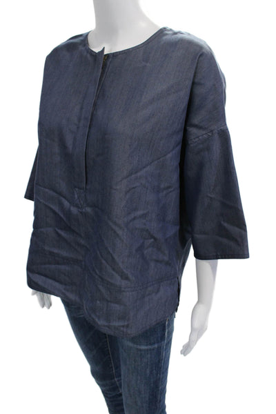 Vince Women Basic Tunic Blouse Dark Blue 3/4 Sleeve Zip Size S