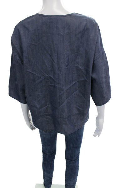 Vince Women Basic Tunic Blouse Dark Blue 3/4 Sleeve Zip Size S