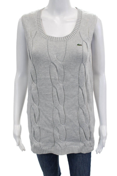 Lacoste Women Vest Gray Cotton Round Neck Sleeveless Designer Size M