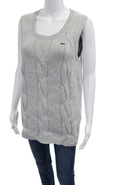 Lacoste Women Vest Gray Cotton Round Neck Sleeveless Designer Size M