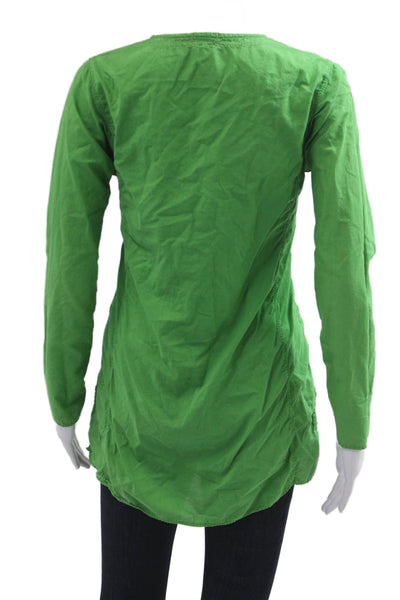 J Crew Women Tunic Green Long Sleeve Button 100% Cotton Round Neck Size XS