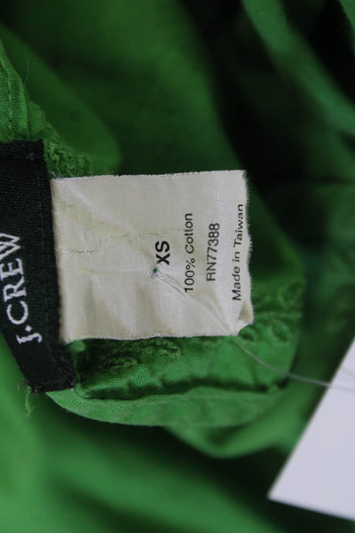 J Crew Women Tunic Green Long Sleeve Button 100% Cotton Round Neck Size XS