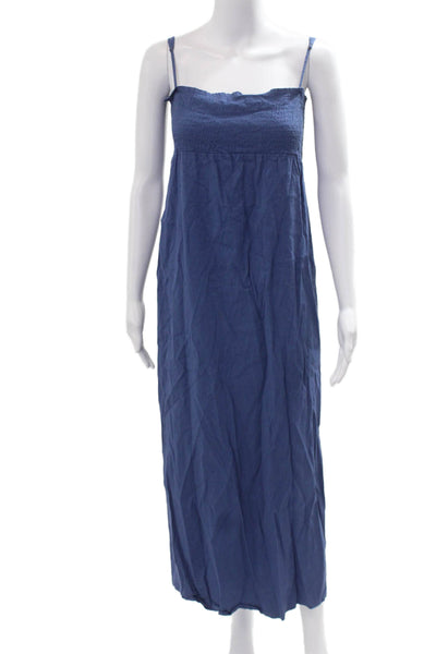 Theory Women Maxi Sundress Blue Linen Blend Sleeveless Drawstring Size S