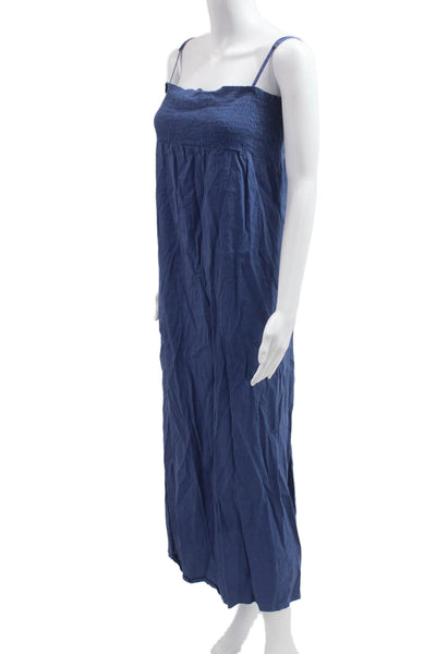 Theory Women Maxi Sundress Blue Linen Blend Sleeveless Drawstring Size S