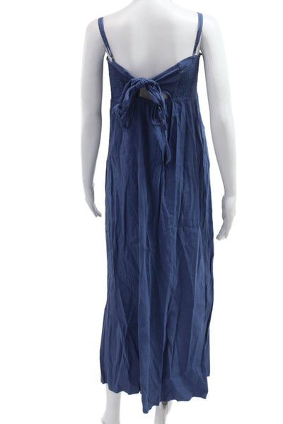 Theory Women Maxi Sundress Blue Linen Blend Sleeveless Drawstring Size S