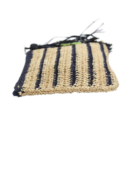 mar Y sol Womens Straw Striped Sequined Clutch Handbag Beige Navy Blue