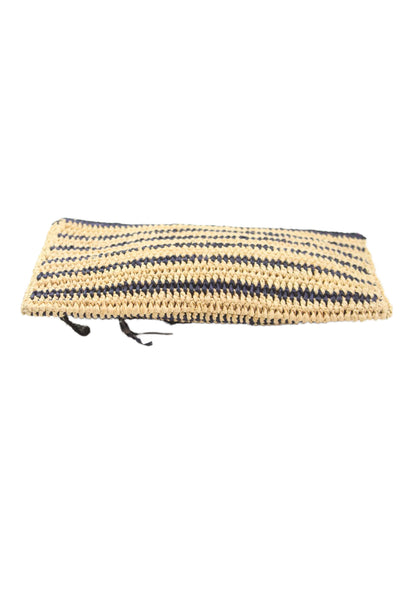 mar Y sol Womens Straw Striped Sequined Clutch Handbag Beige Navy Blue