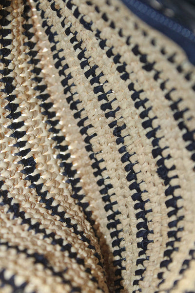 mar Y sol Womens Straw Striped Sequined Clutch Handbag Beige Navy Blue