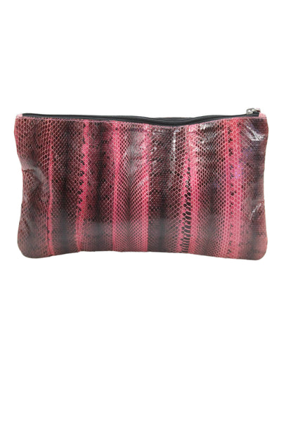 Scoop Womens Leather Snakeskin Print Clutch Handbag Pink Black
