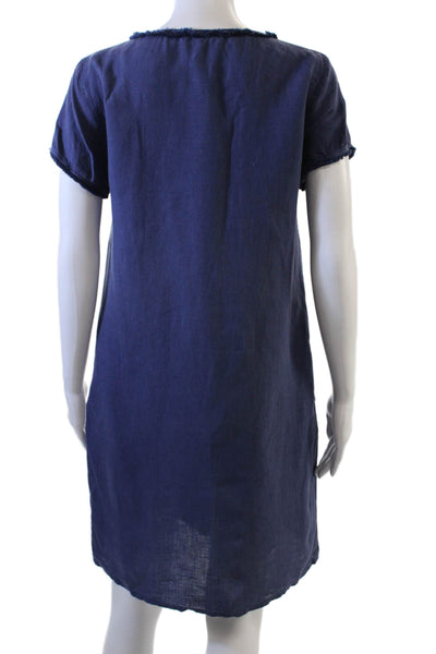 Hartford Womens Dark Blue Linen Shift Dress Short Sleeve V-Neck Size 1