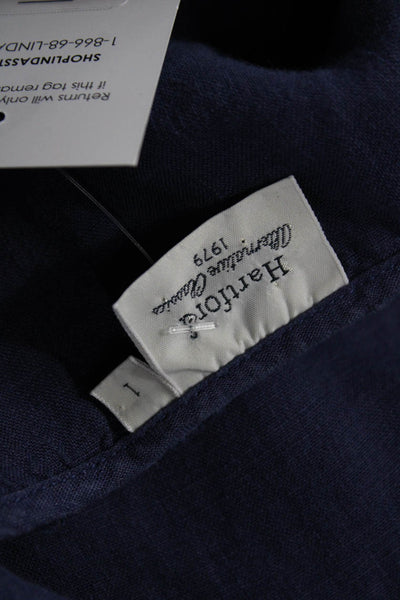 Hartford Womens Dark Blue Linen Shift Dress Short Sleeve V-Neck Size 1