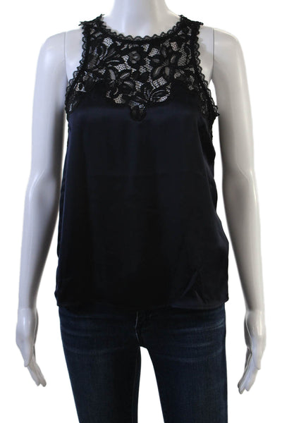 Ba&Sh Womens Floral High Neck Sleeveless Zip Tank Black Designer Size 2
