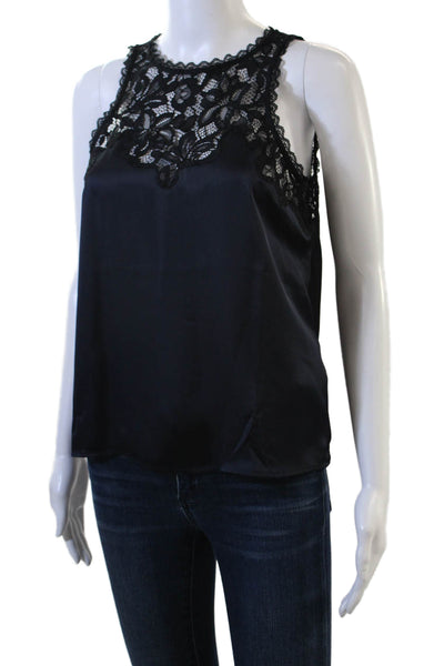Ba&Sh Womens Floral High Neck Sleeveless Zip Tank Black Designer Size 2