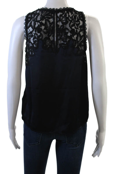 Ba&Sh Womens Floral High Neck Sleeveless Zip Tank Black Designer Size 2