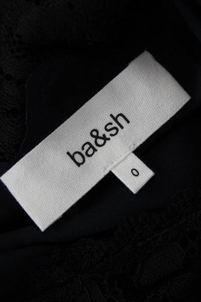 Ba&Sh Womens Floral High Neck Sleeveless Zip Tank Black Designer Size 2