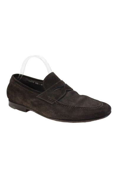 Santoni Mens Suede Slide On Dress Shoe Loafers Dark Brown Size 7