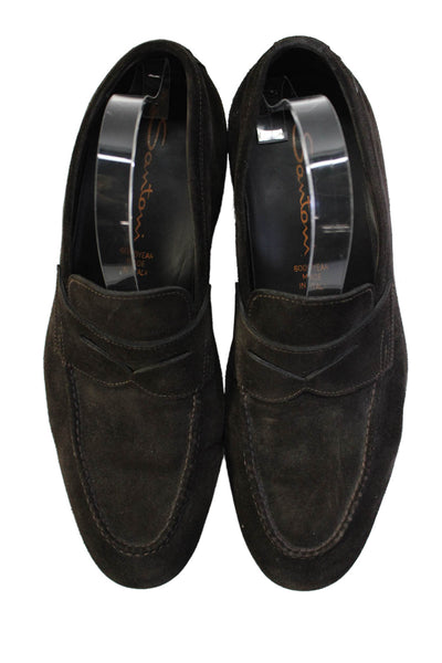 Santoni Mens Suede Slide On Dress Shoe Loafers Dark Brown Size 7