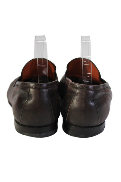 Santoni Mens Leather Slide On Dress Shoe Loafers Cognac Brown Size 9