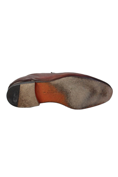 Santoni Mens Leather Slide On Dress Shoe Loafers Cognac Brown Size 9