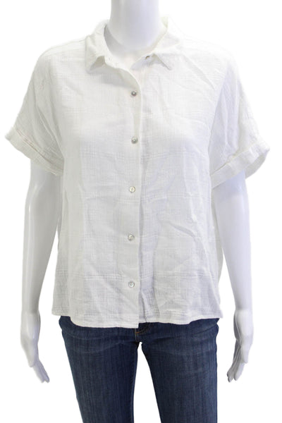 Tahari Womens White Linen Collared Short Sleeve Button Up Top Petite Size S